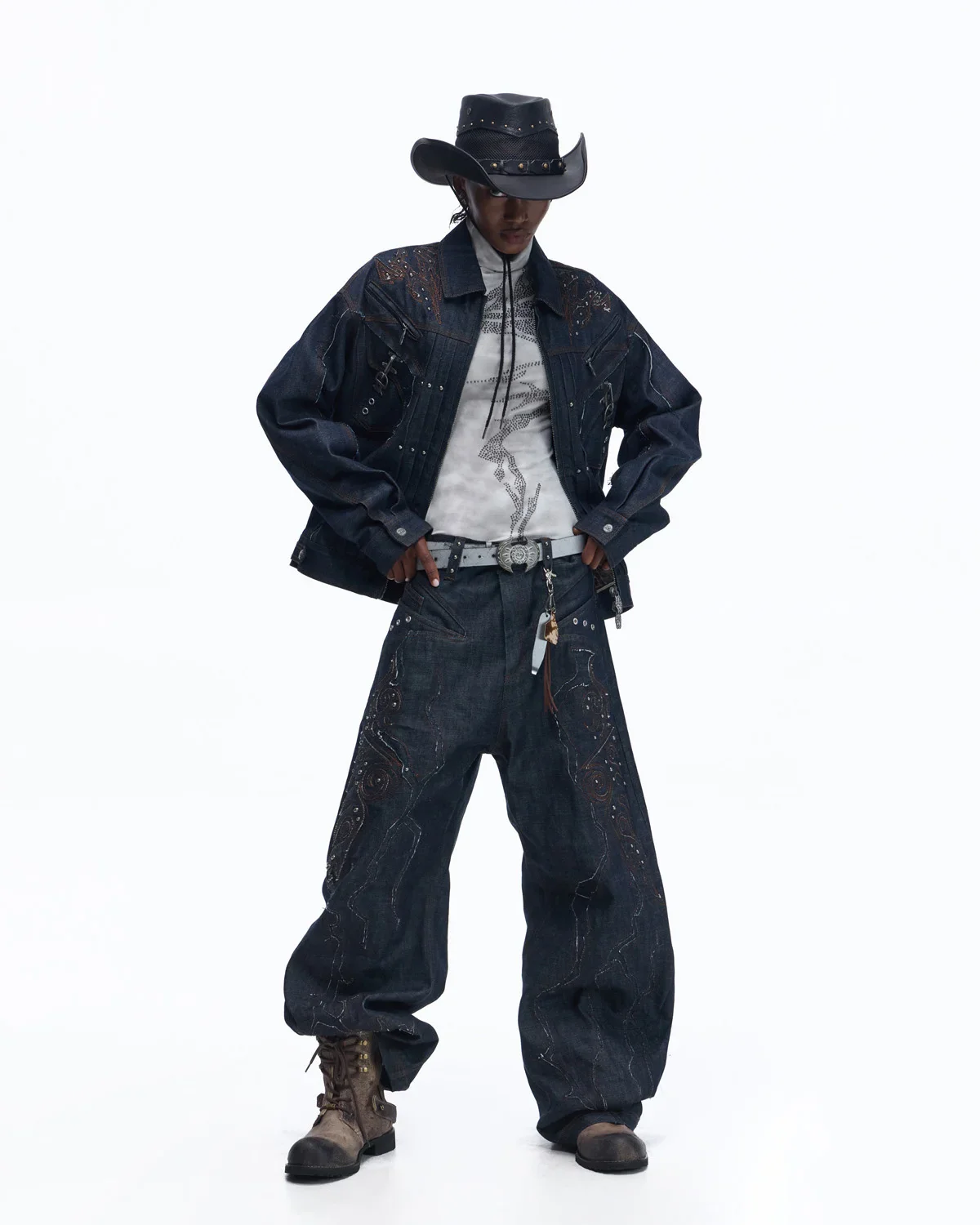 Personsoul Raw Denim Patch Embroidered Jacket