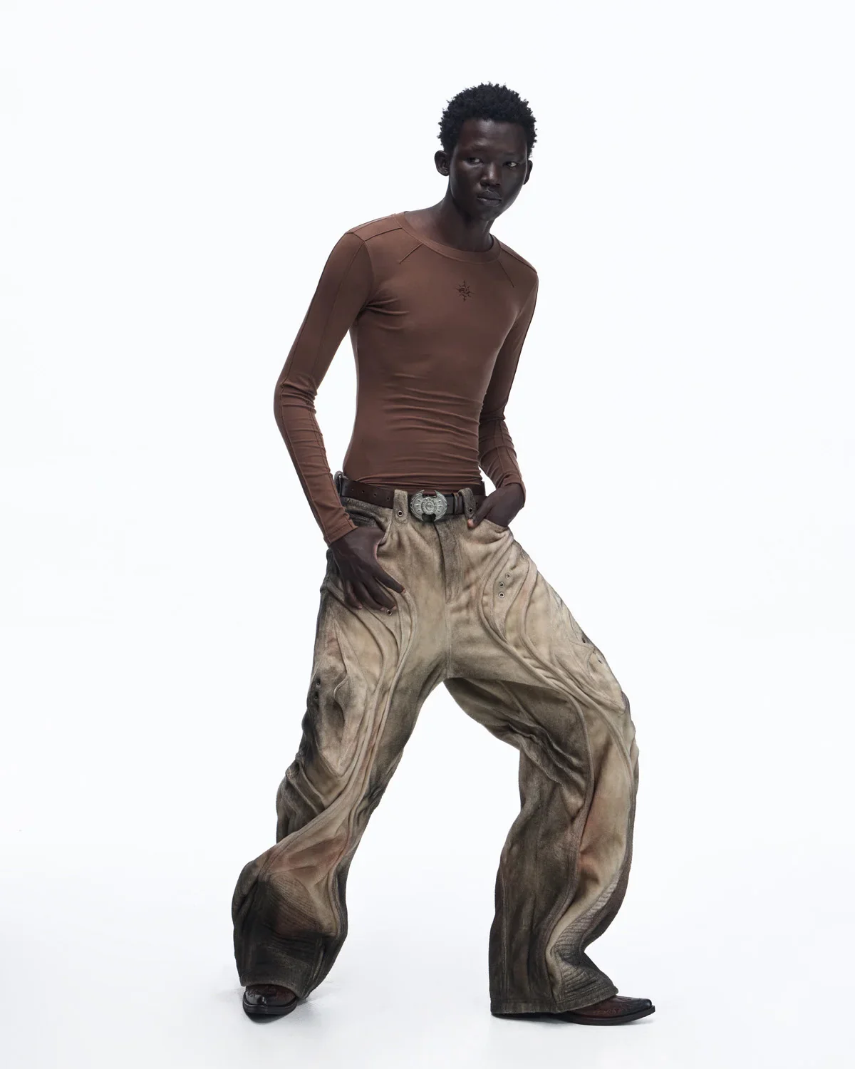 Personsoul Brushed Aged Curved Denim Jeans