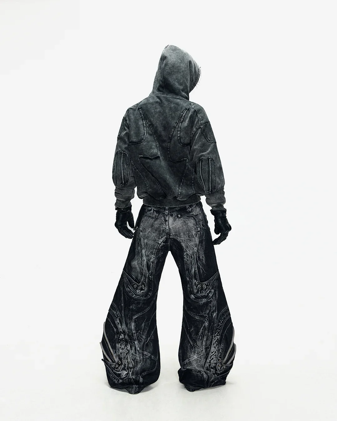 Deconstructed Exaggerated Flared Patchwork Jeans In Black