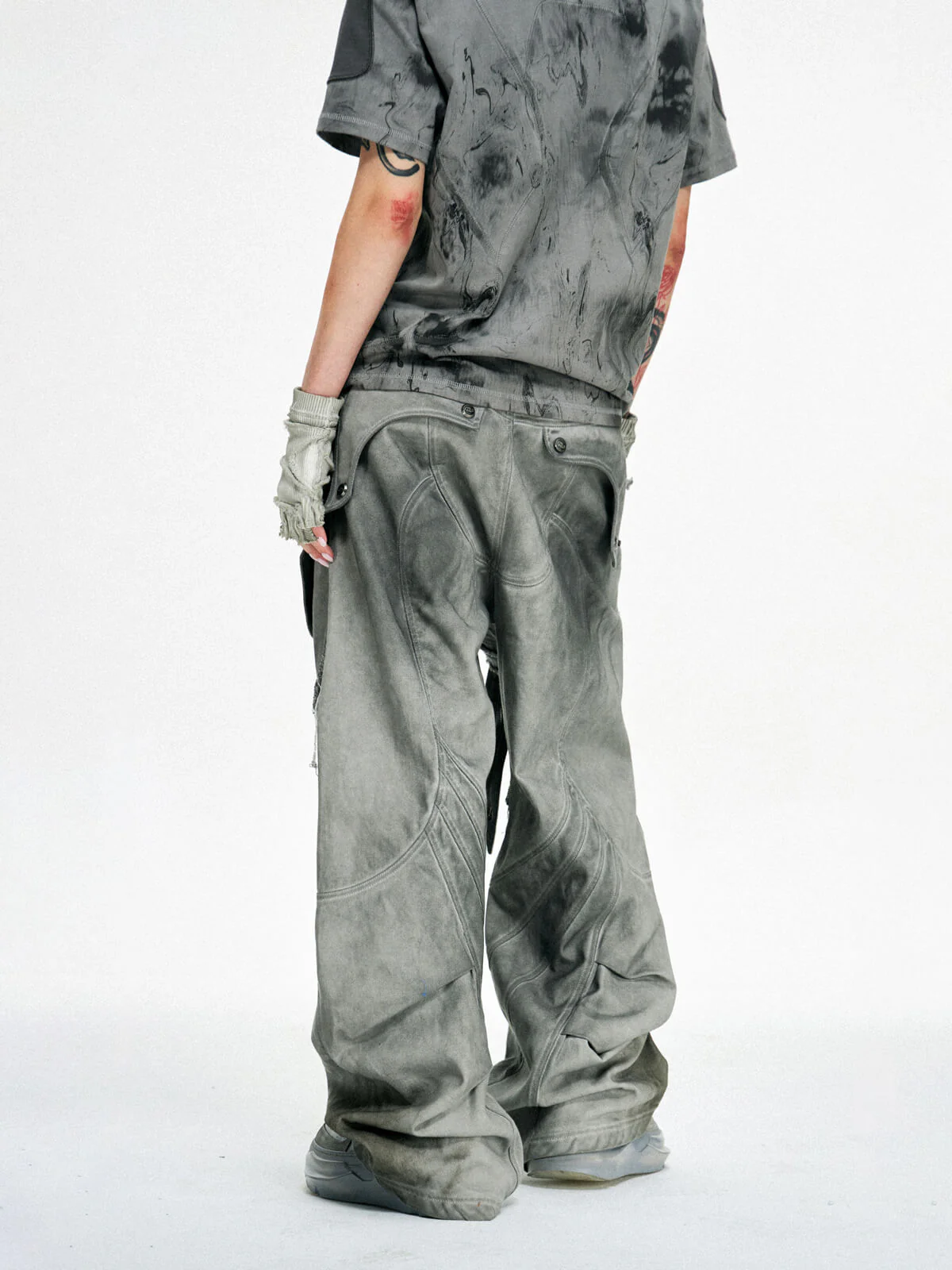 Personsoul Split Deconstructed Gray Cargo Pants