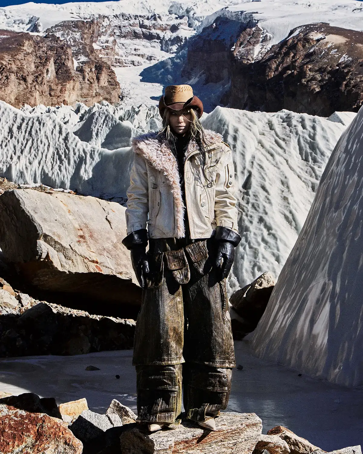 Personsoul Cracked Sheepskin and Mosner Wool Stand Collar Jacket(Limited  100 pieces)