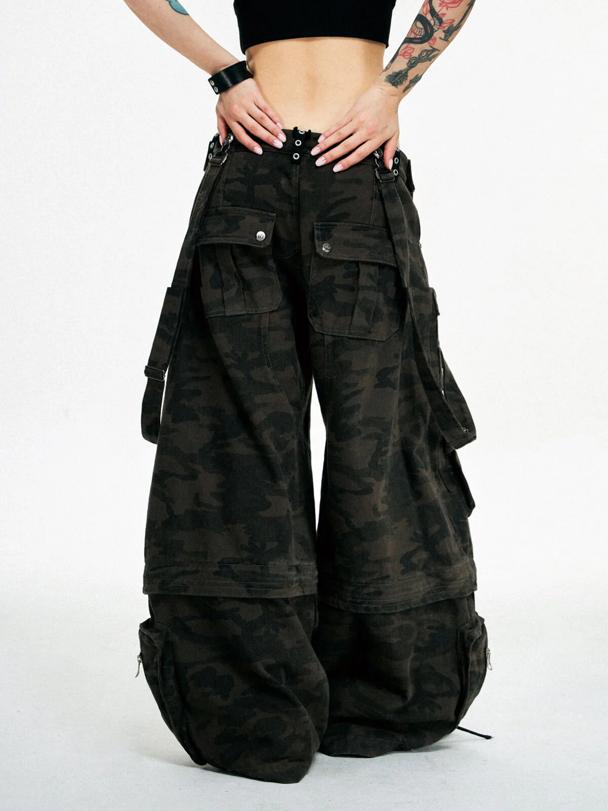 Personsoul Brown Camo Overalls with Zip-Off Legs