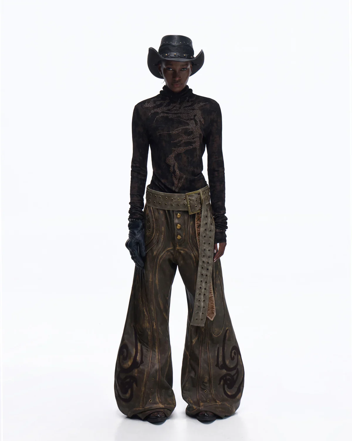 Personsoul Metallic Crystal-Lightning Long Sleeve Tee In Black