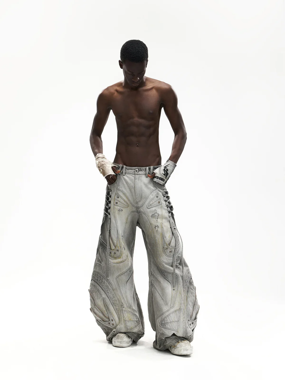 Deconstructed Exaggerated Flared Patchwork Jeans