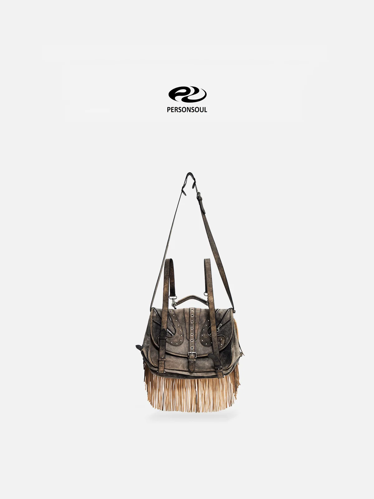 Personsoul Heavy-Duty Fringe Leather Messenger