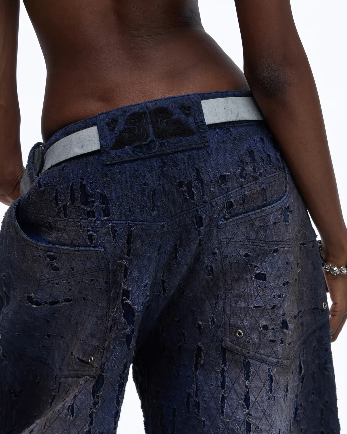 Personsoul Ripped Double-Layer Curved Jeans