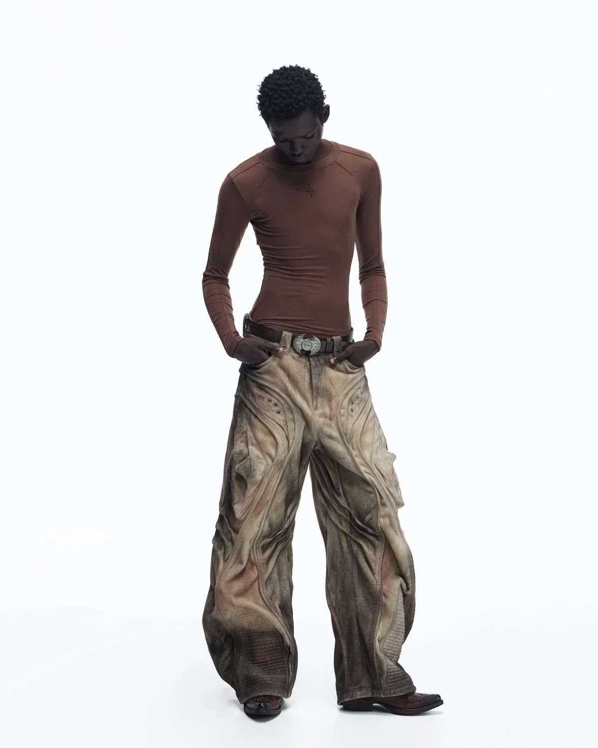 Personsoul Brushed Aged Curved Denim Jeans