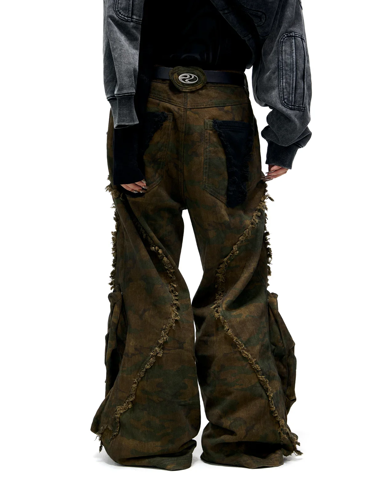 Personsoul Camo Patchwork Bootcut Jeans