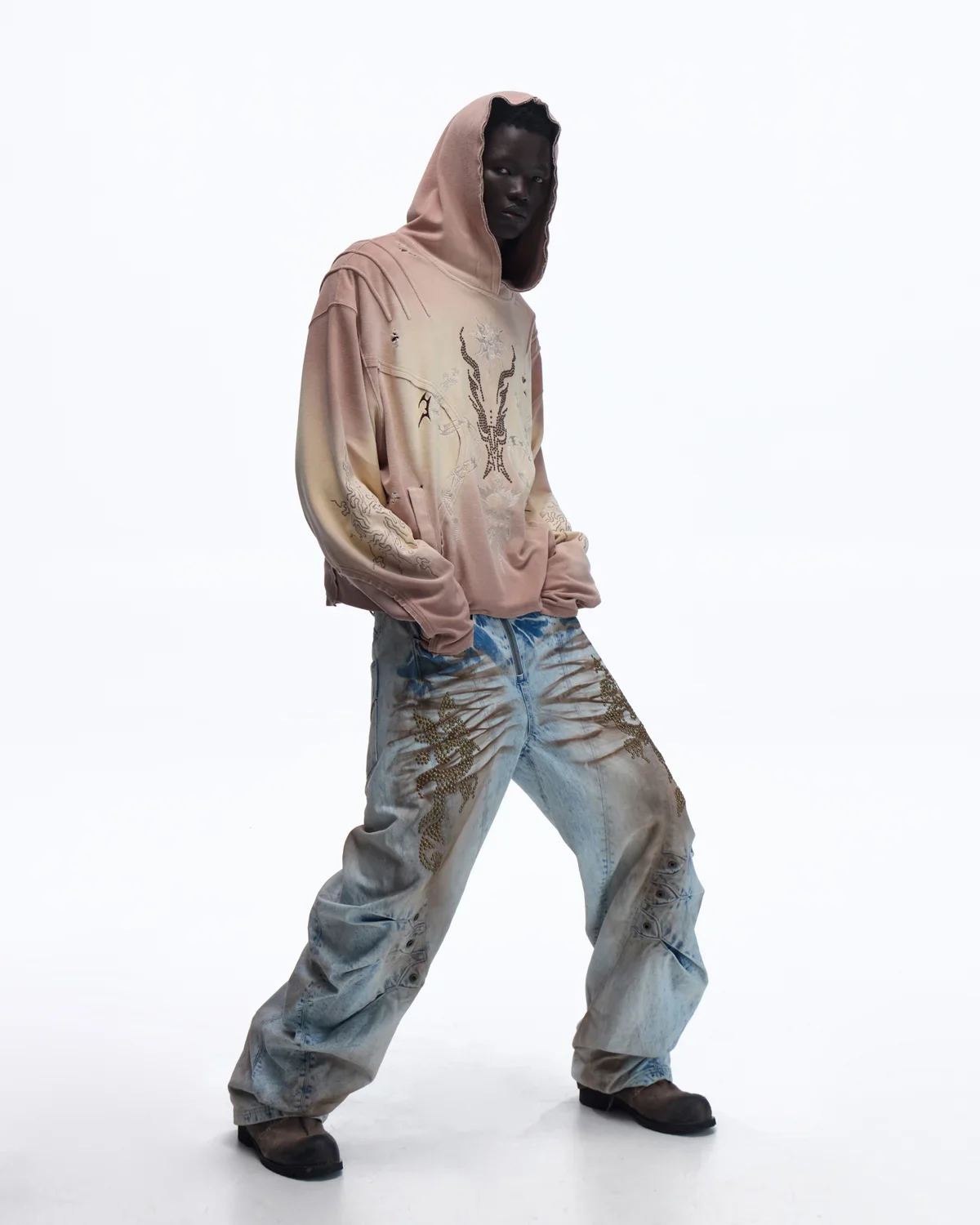 Personsoul Rhinestone Embroidered Hoodie