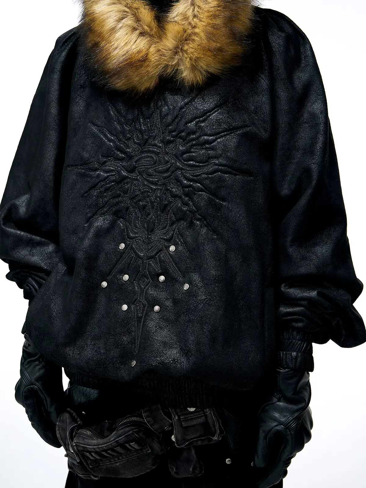 Personsoul Sun Totem Fur Collar Hoodie
