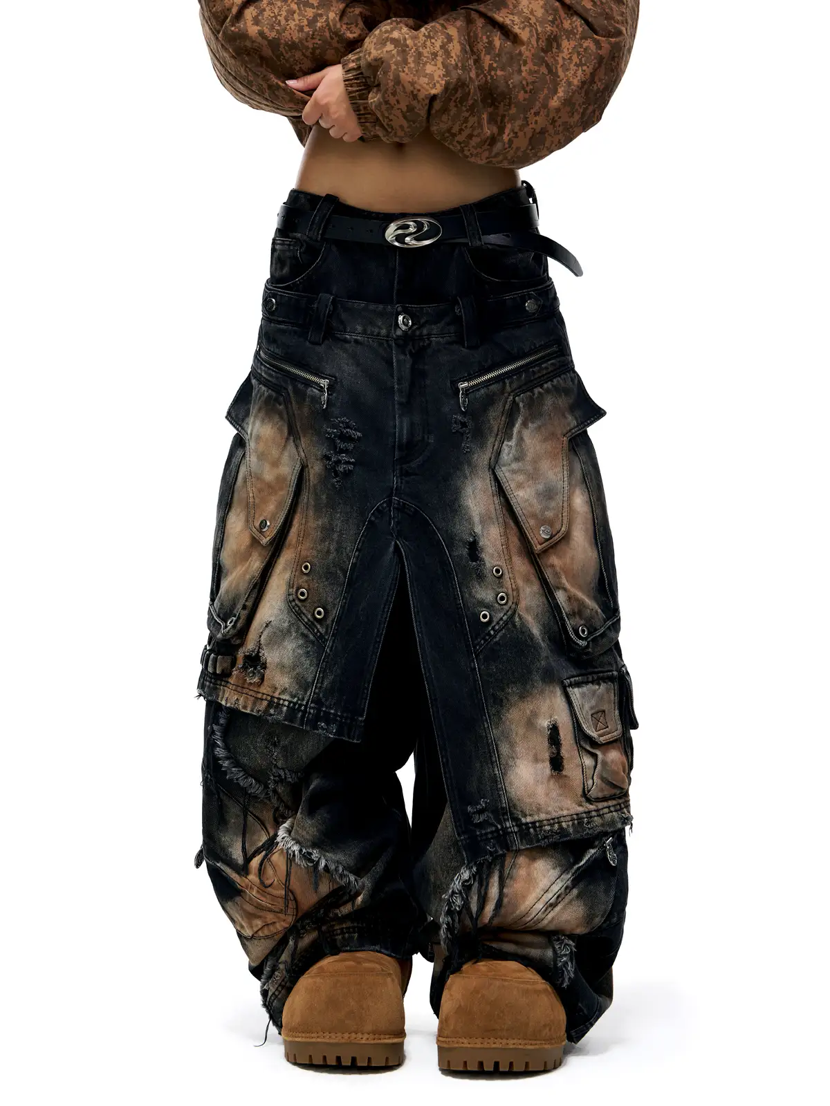 Personsoul Armor Faux Skirt Mud Dye Cargo Pants(limited)