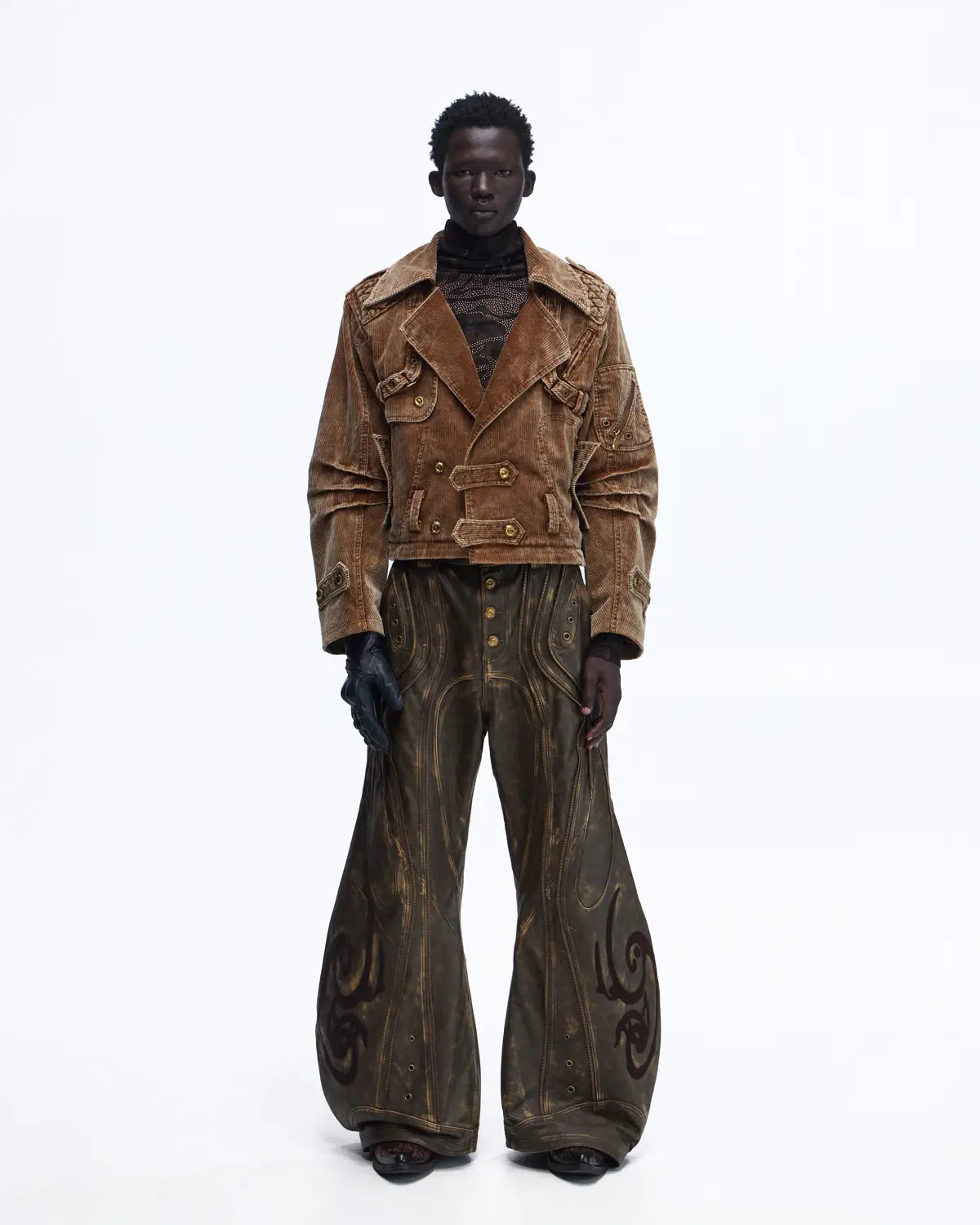 Personsoul Vintage Corduroy Trench Coat with Adjustable Length