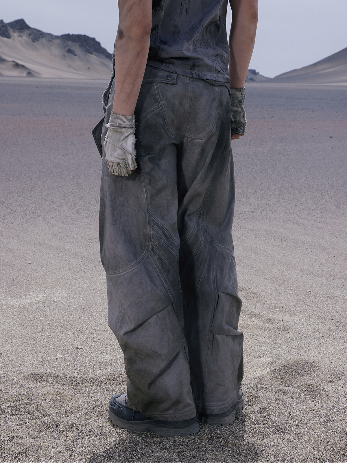 Personsoul Split Deconstructed Gray Cargo Pants