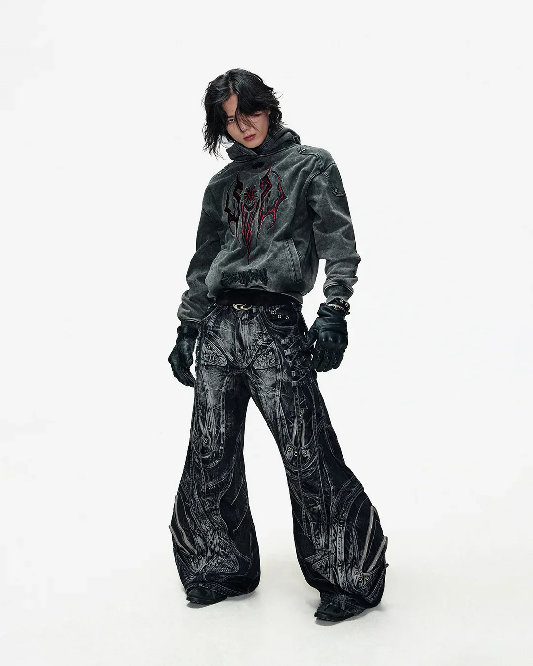 Deconstructed Exaggerated Flared Patchwork Jeans In Black