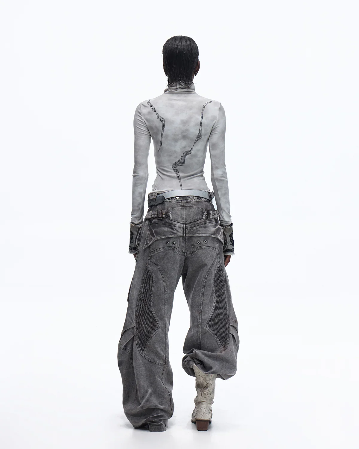 Personsoul Mock Double-Waist Wide-Leg Cargo Pants
