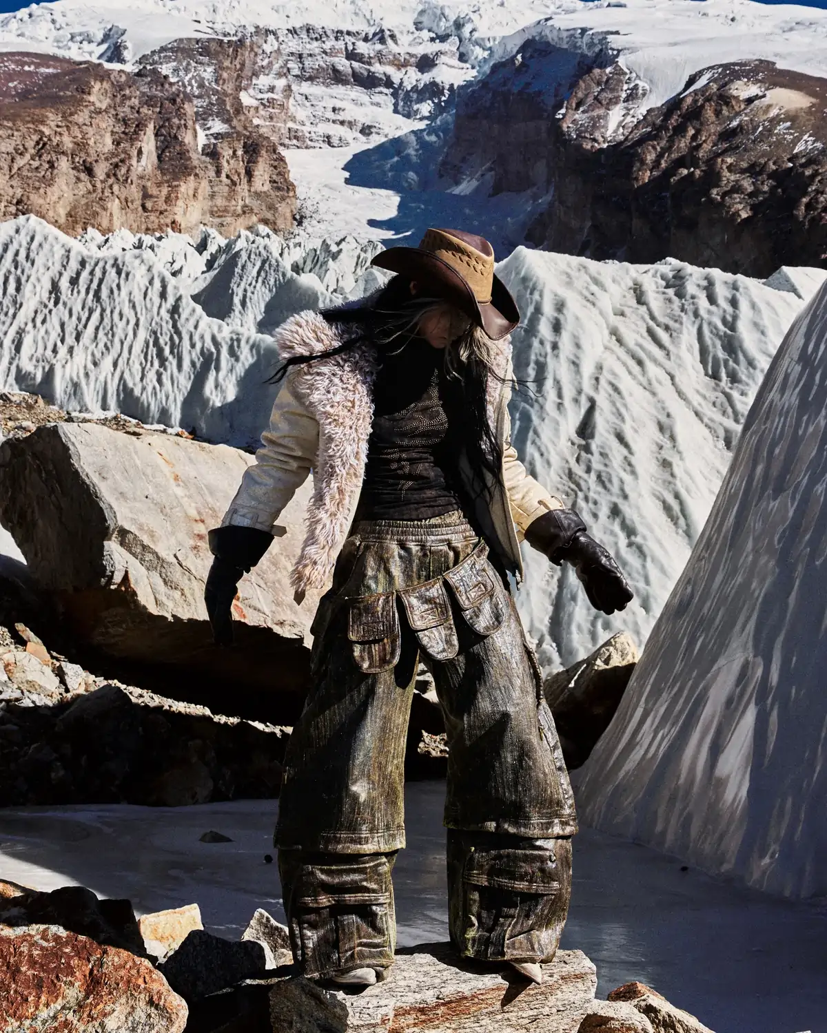 Personsoul Cracked Sheepskin and Mosner Wool Stand Collar Jacket(Limited  100 pieces)