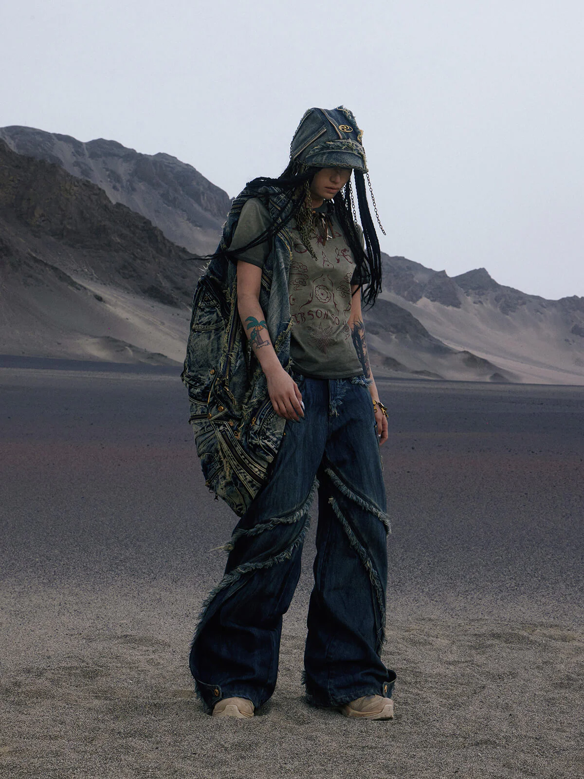 Personsoul Tie-Dye Raw-Edge Baggy Jeans