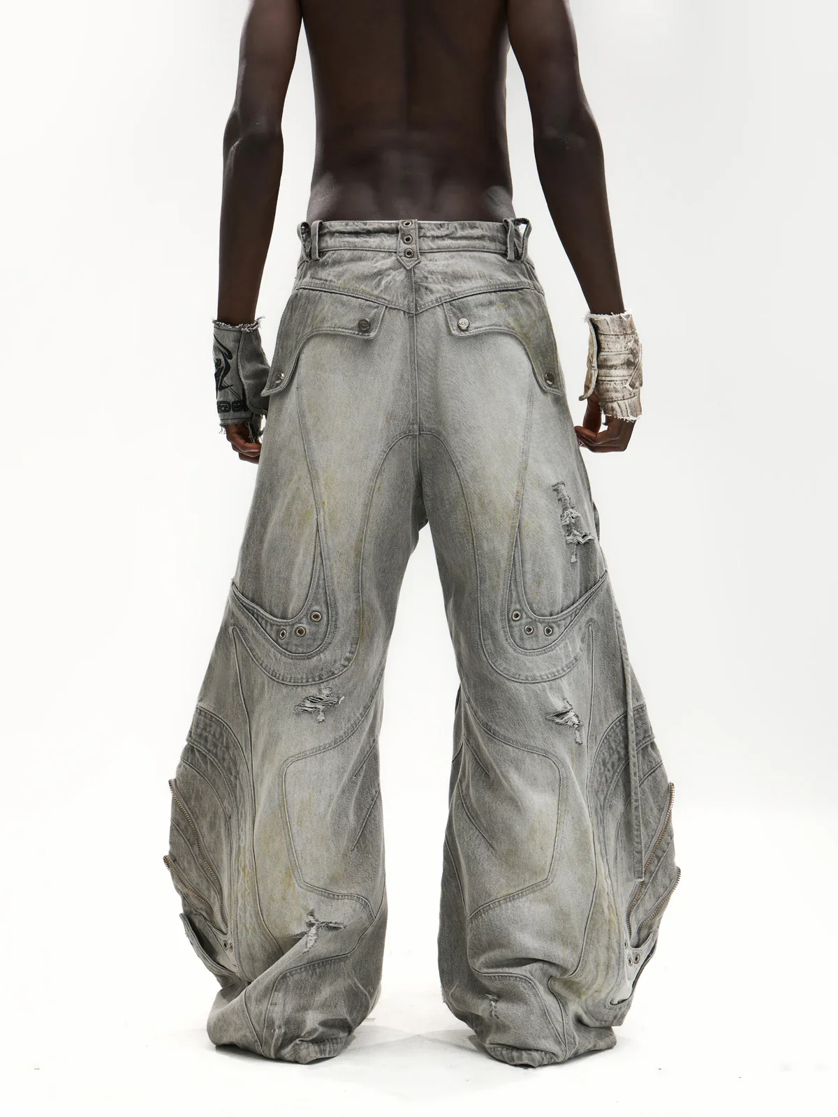 Deconstructed Exaggerated Flared Patchwork Jeans