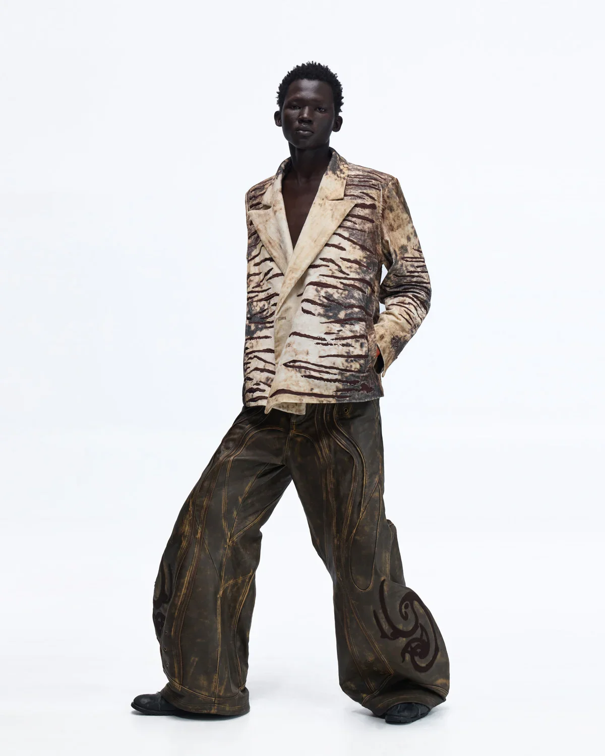 Personsoul Corduroy Tiger Print Blazer