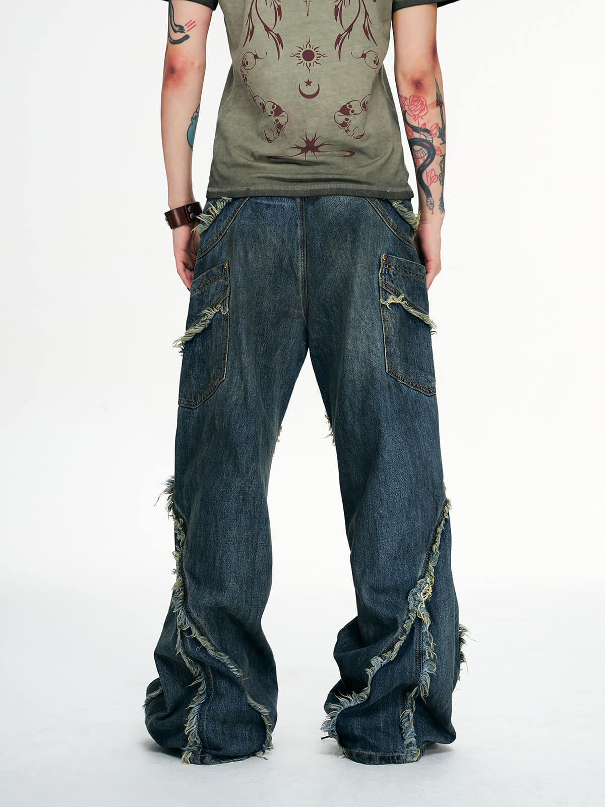 Personsoul Tie-Dye Raw-Edge Baggy Jeans