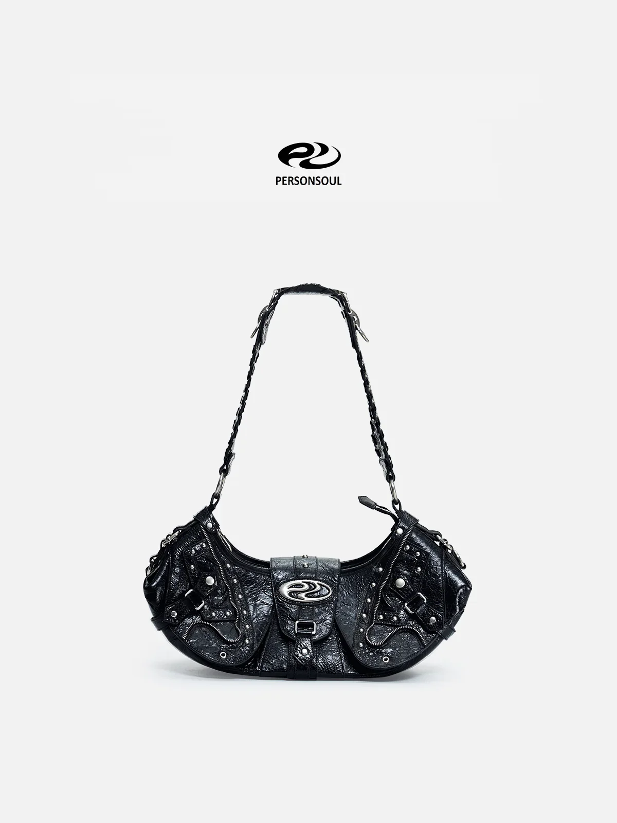 Personsoul Techwear Metal Leather Shoulder Bag