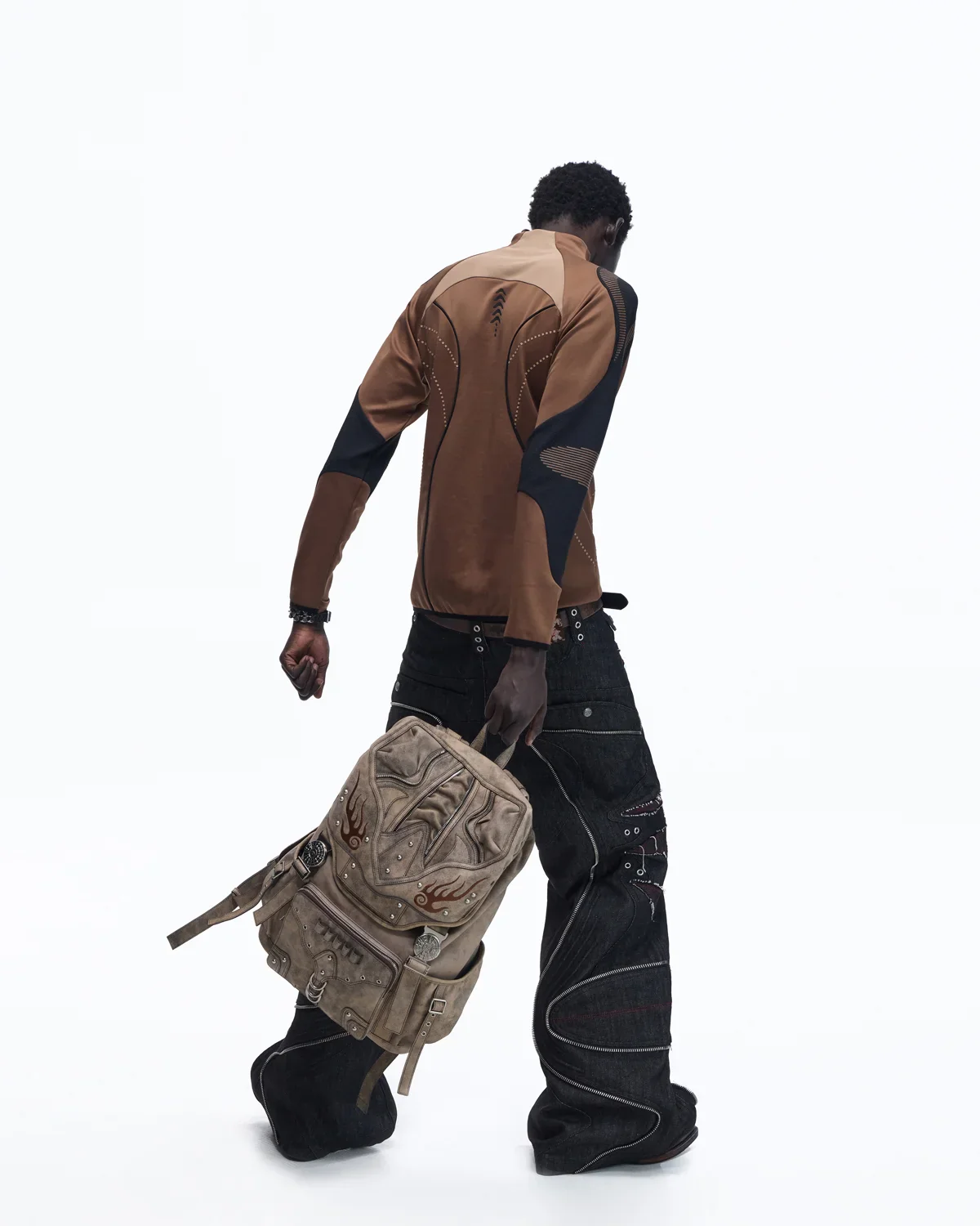 Personsoul Geometric Curve Mock Neck Top