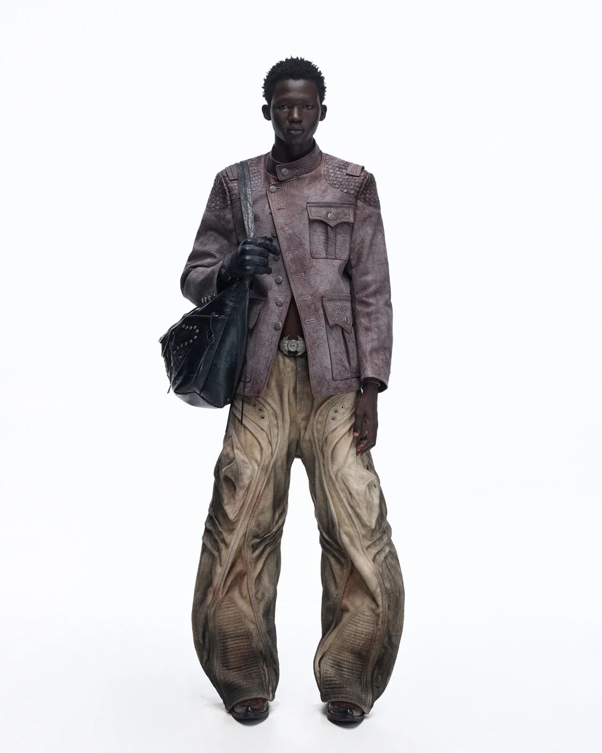 Personsoul Asymmetrical Front Elephant-Embossed Leather Jacket(Limited 100 pieces)