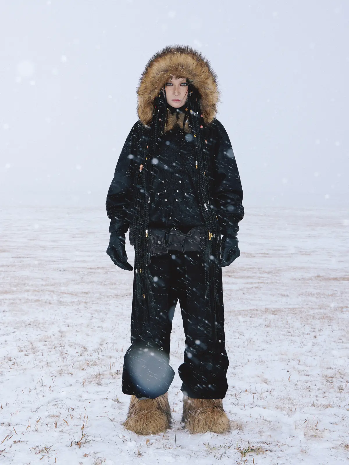 Personsoul Sun Totem Fur Collar Hoodie