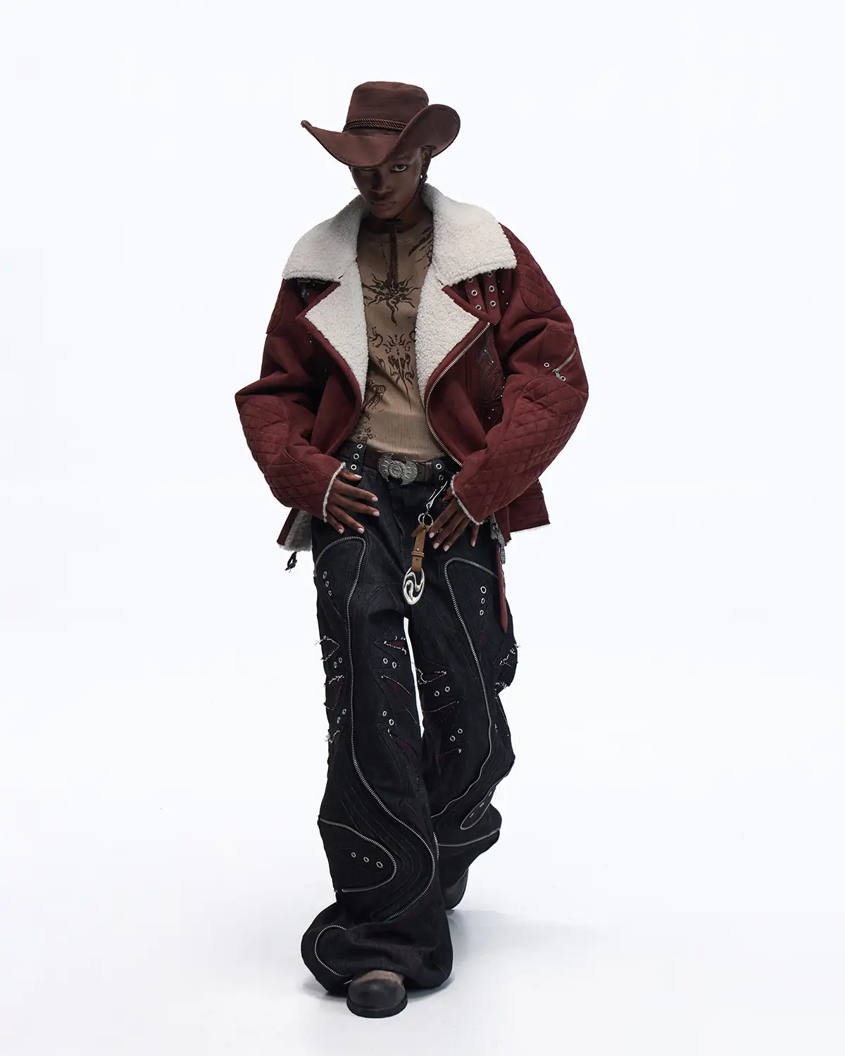 Personsoul Baggy Denim Jeans with Red Contrast Stitch