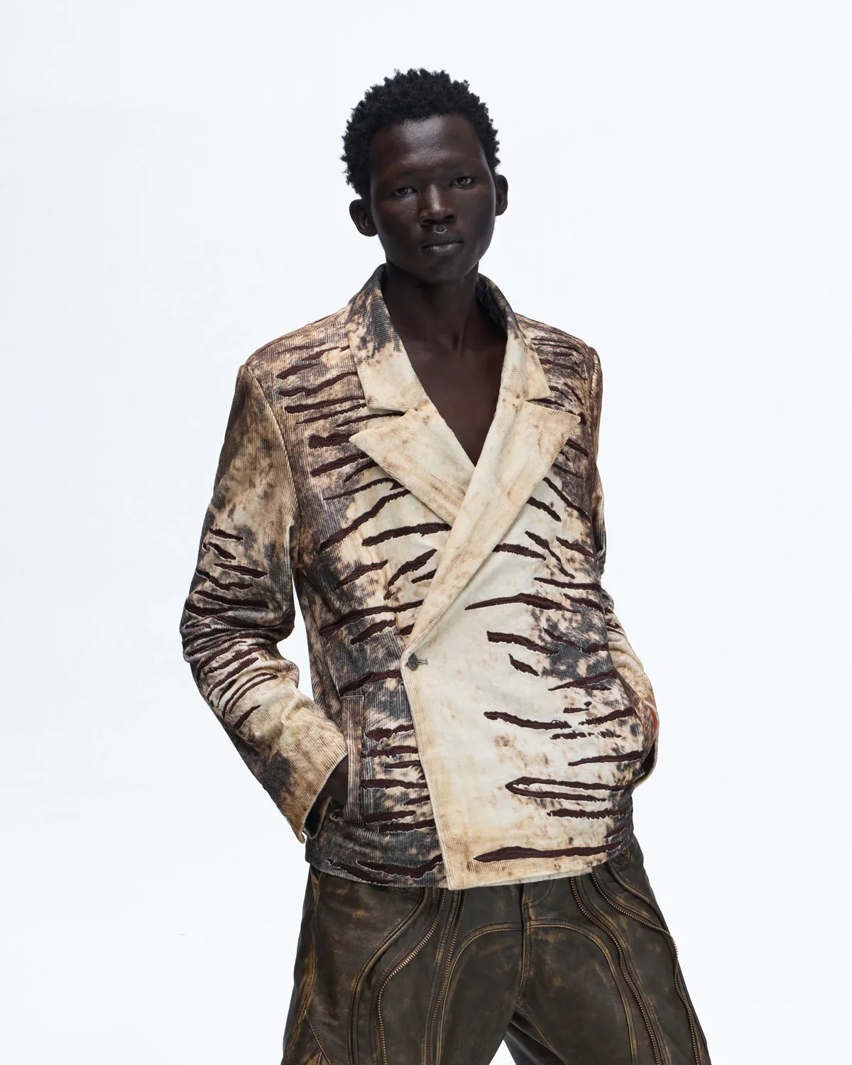 Personsoul Corduroy Tiger Print Blazer