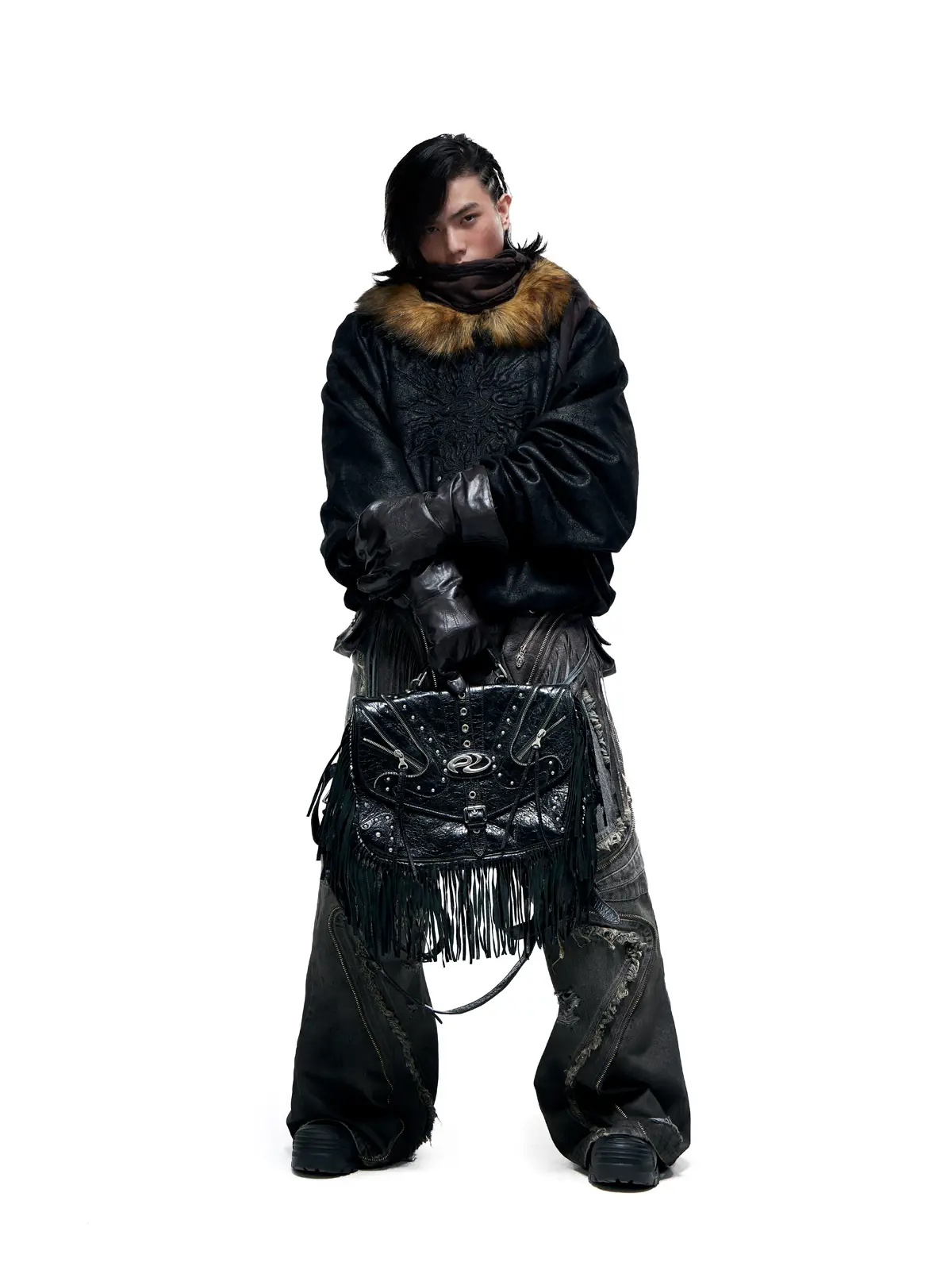 Personsoul Sun Totem Fur Collar Hoodie