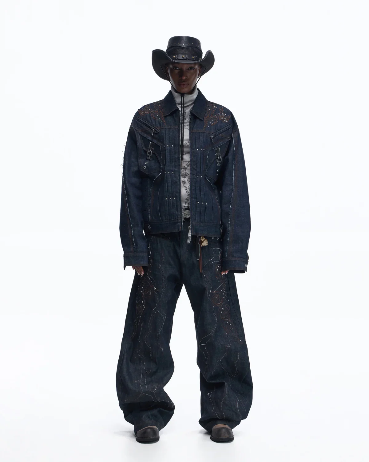 Personsoul Raw Denim Patch Embroidered Jacket