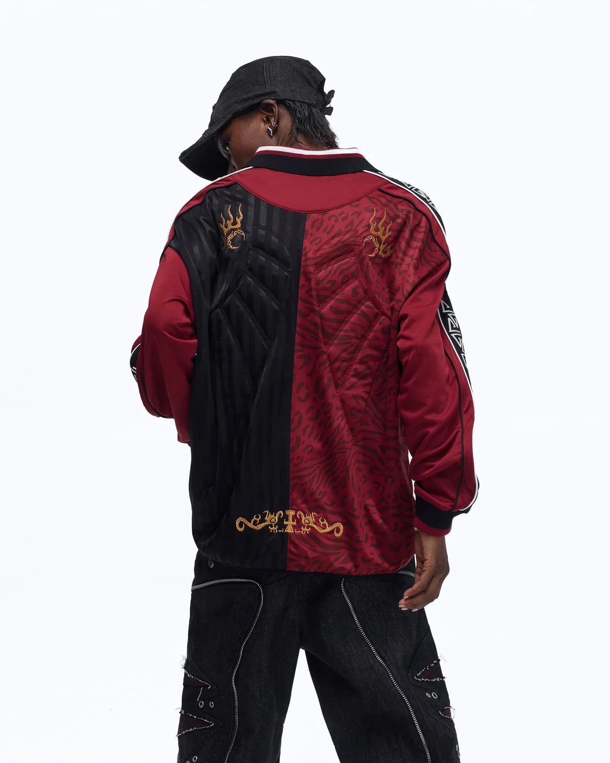 Personsoul Tribal-Animal Print Patchwork Shirt In Red