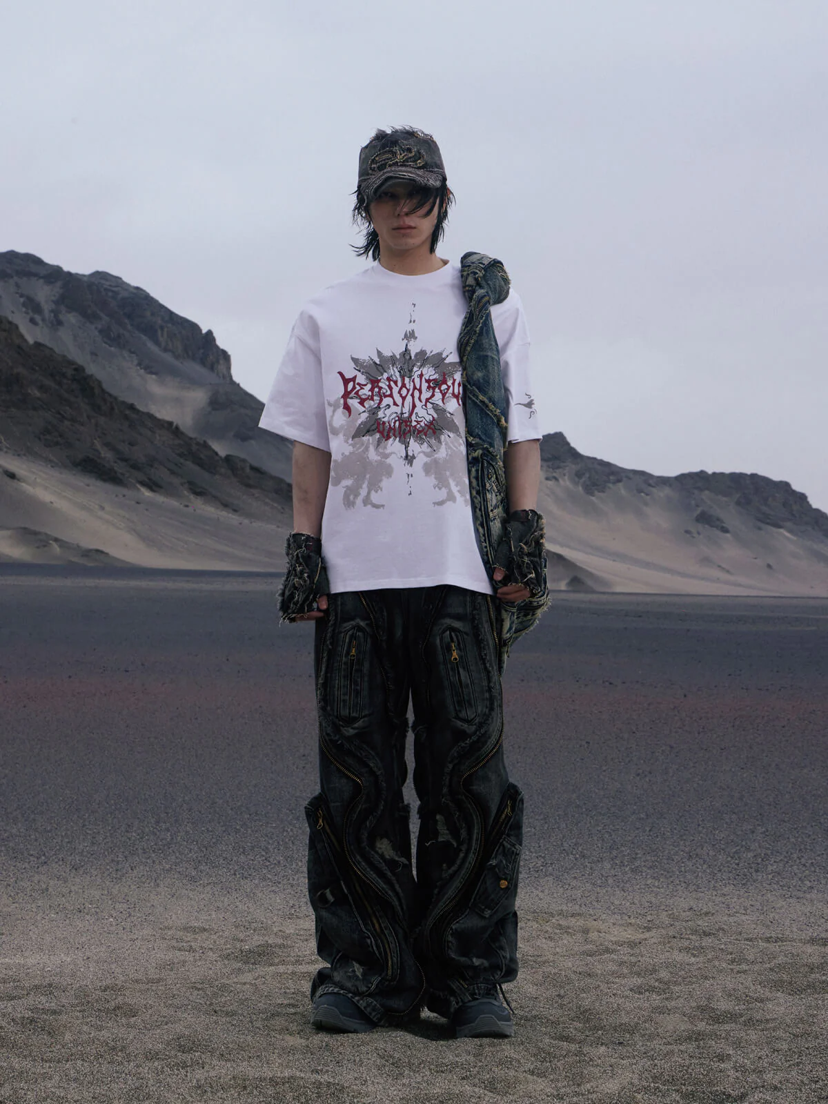 Personsoul Dirty Ripped Denim Baggy Jeans