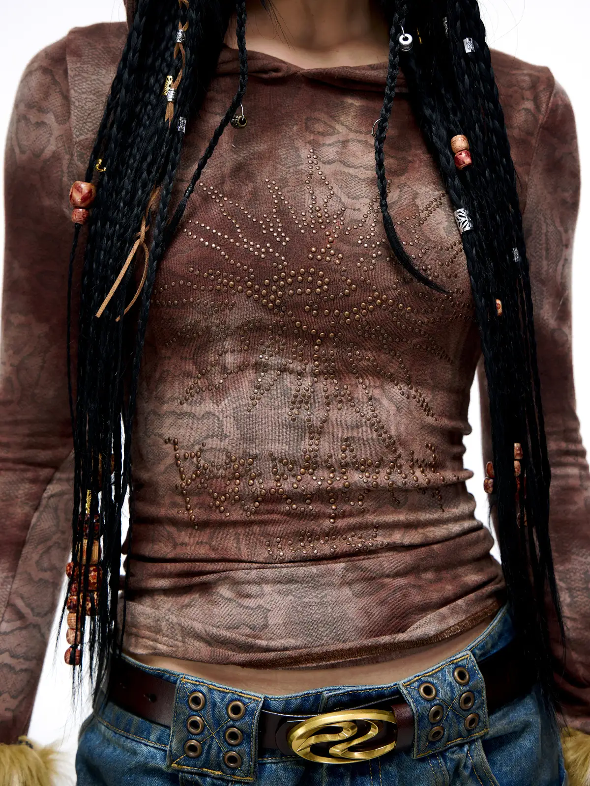 Personsoul Sun Totem Mesh Hooded Bottoming Shirt