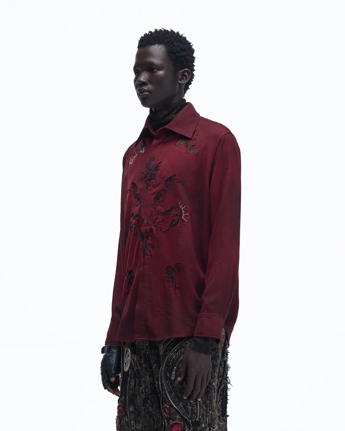 Personsoul Vintage Wine Red Shirt with Totem Print