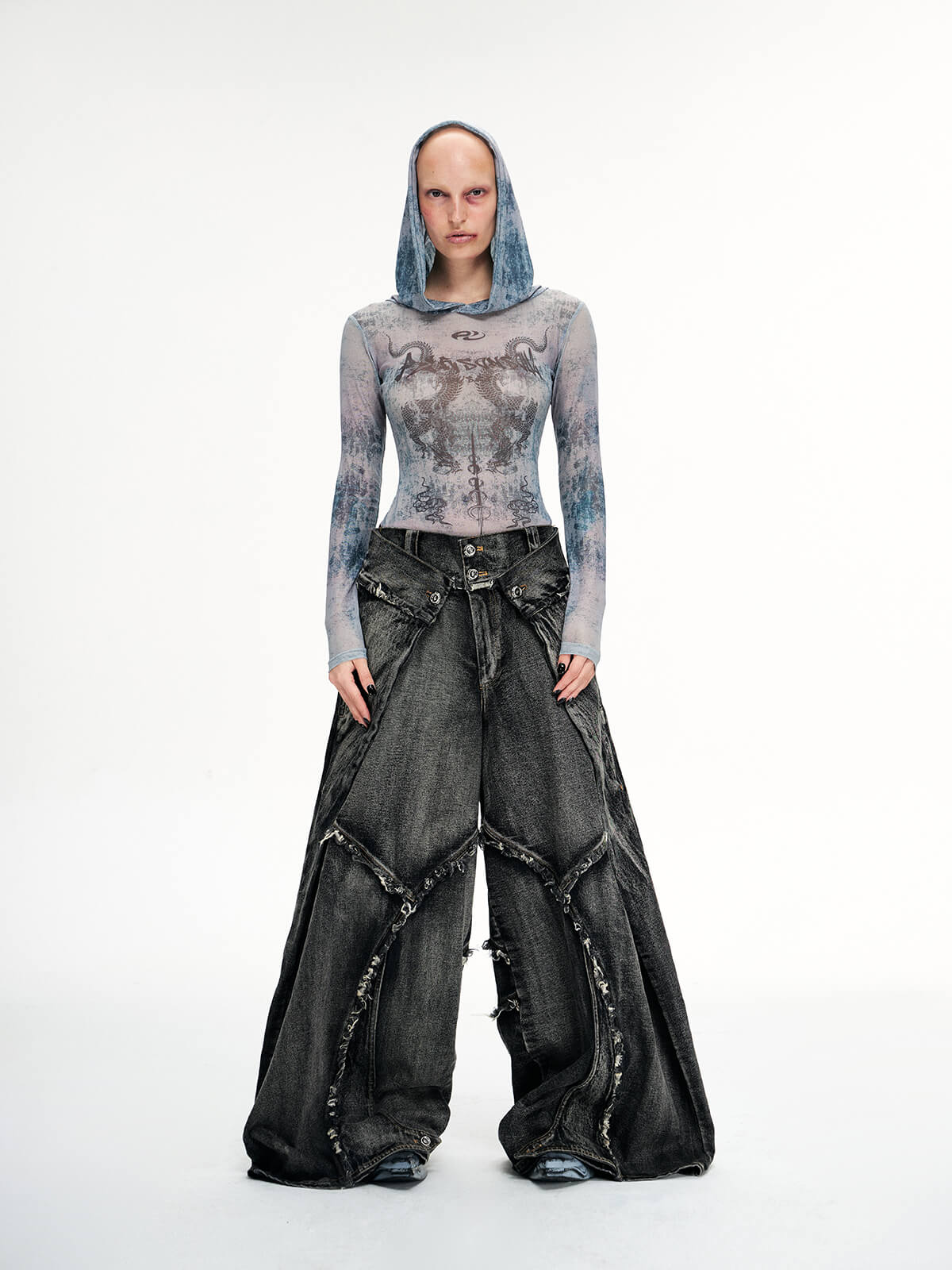 Personsoul Folded Structure Baggy Jeans