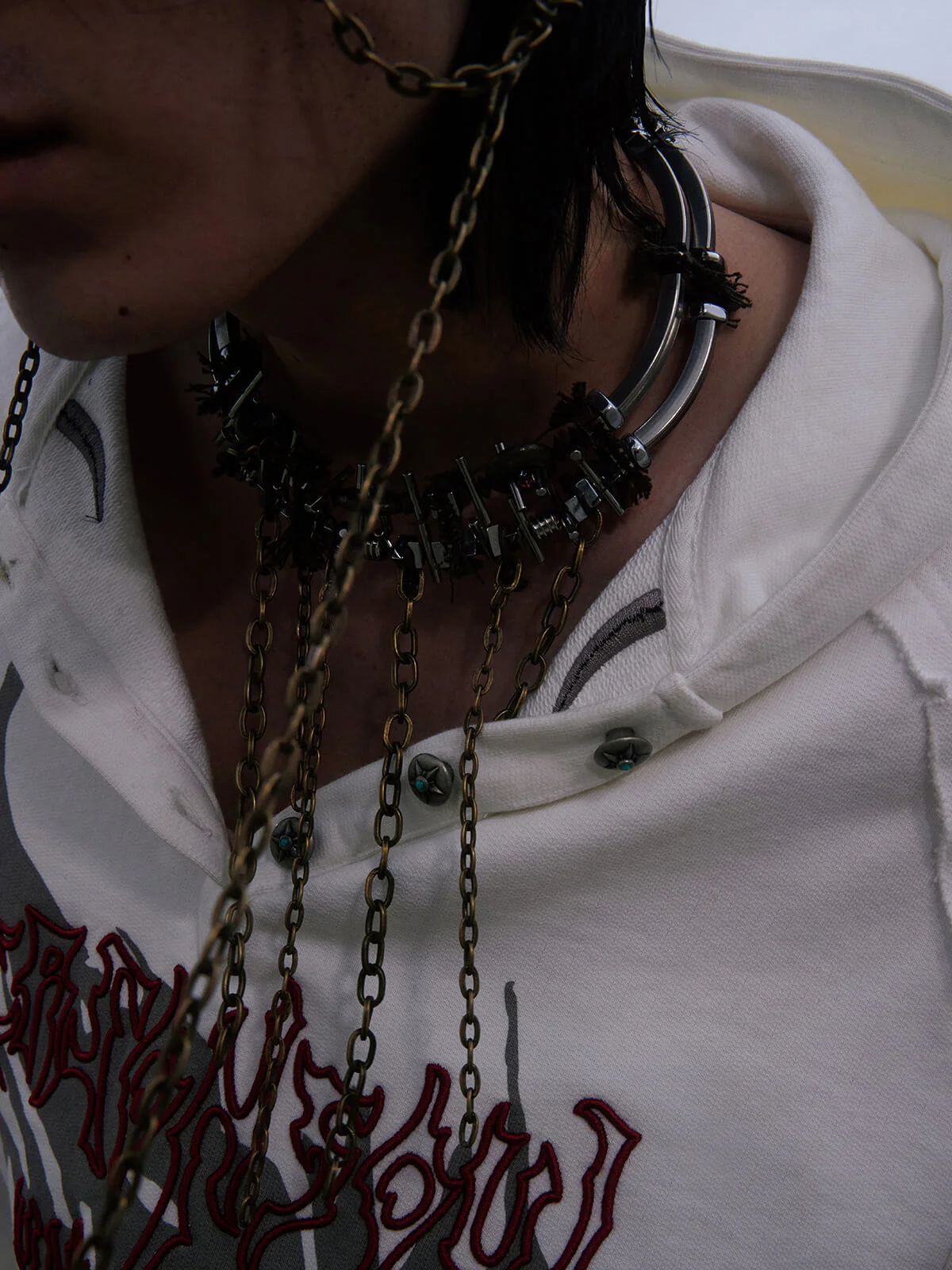 Personsoul Button Collar Hooded Sleeveless Sweatshirt