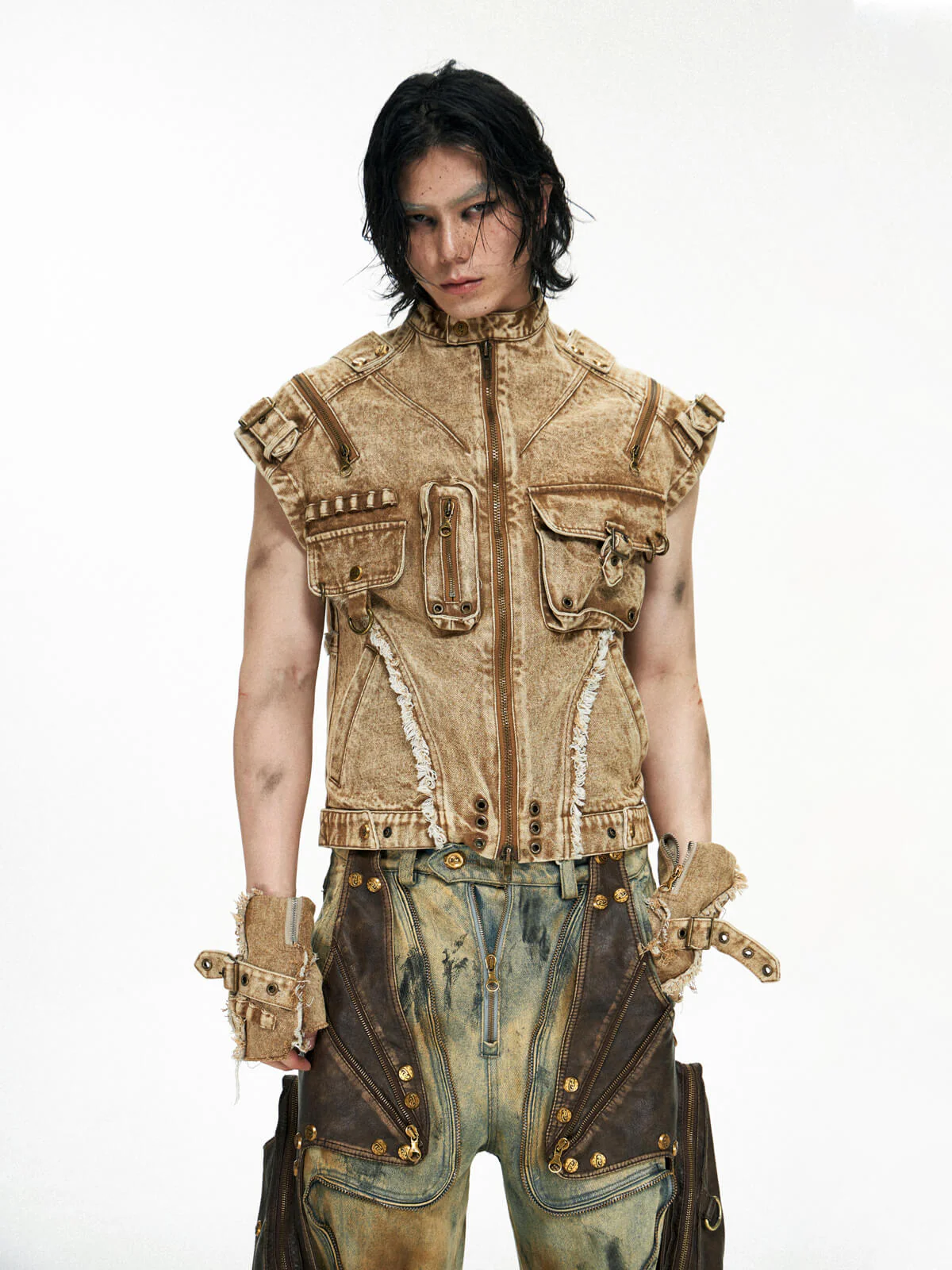 Personsoul Tactical Structure Denim Sleeveless Vest