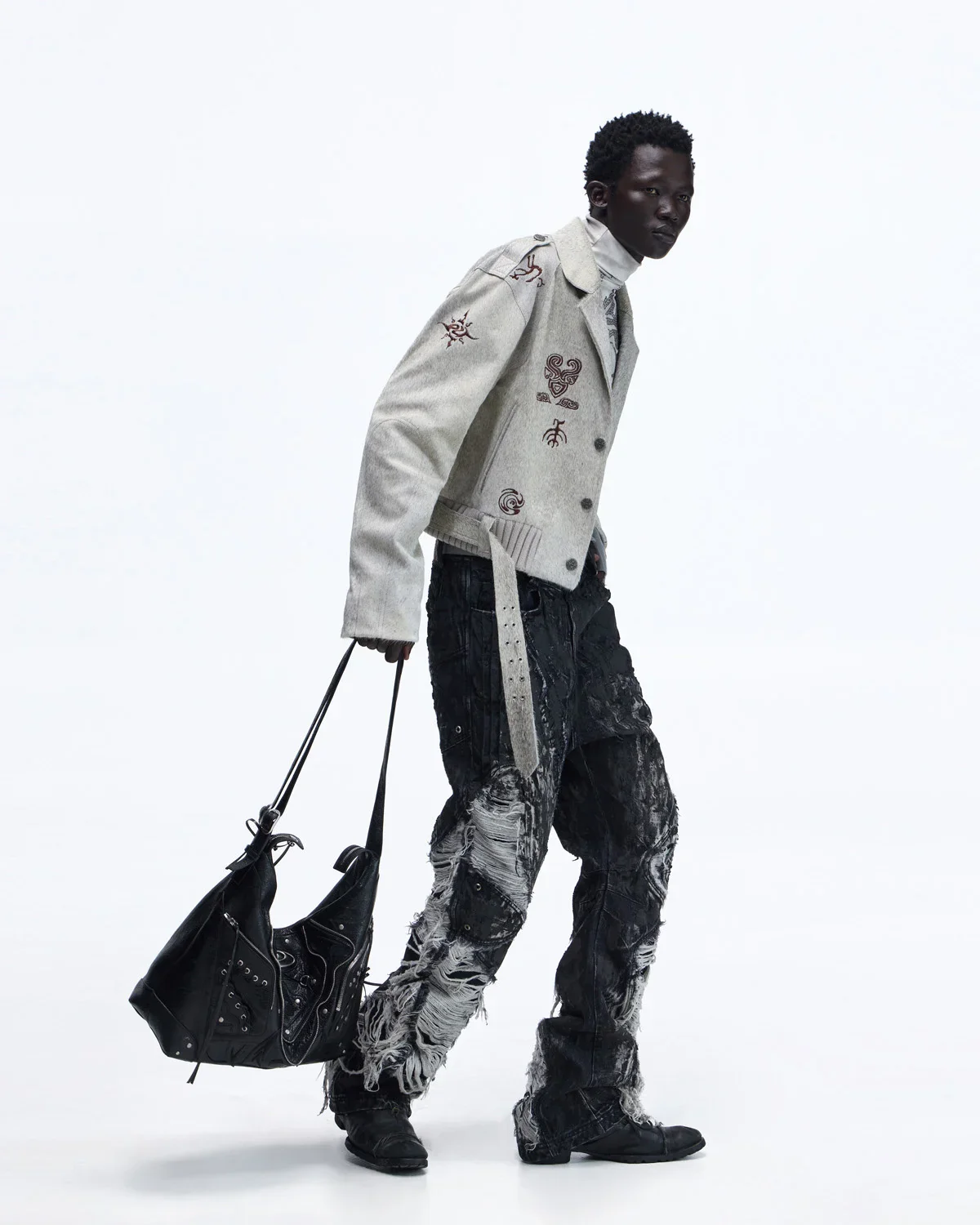 Personsoul Horse-Embroidered Leather Notch Collar Blazer(Limited 100 pieces)