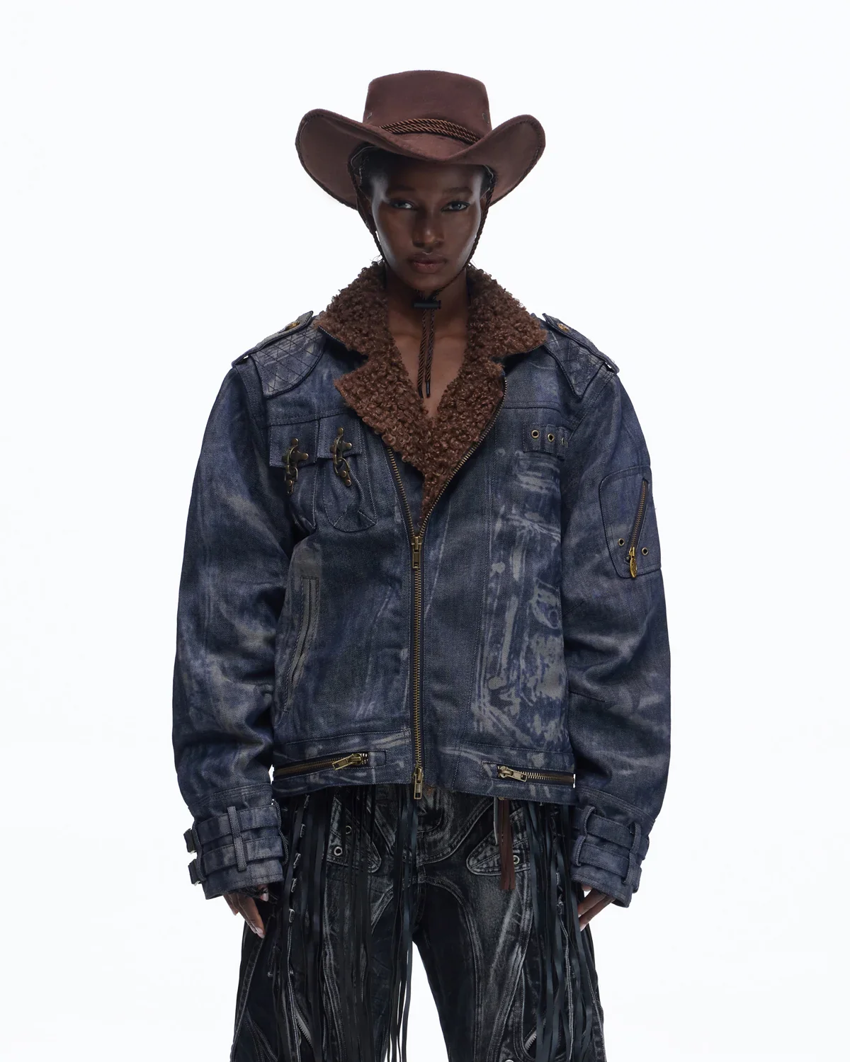 Personsoul Sherpa Lined Raw Denim Jacket