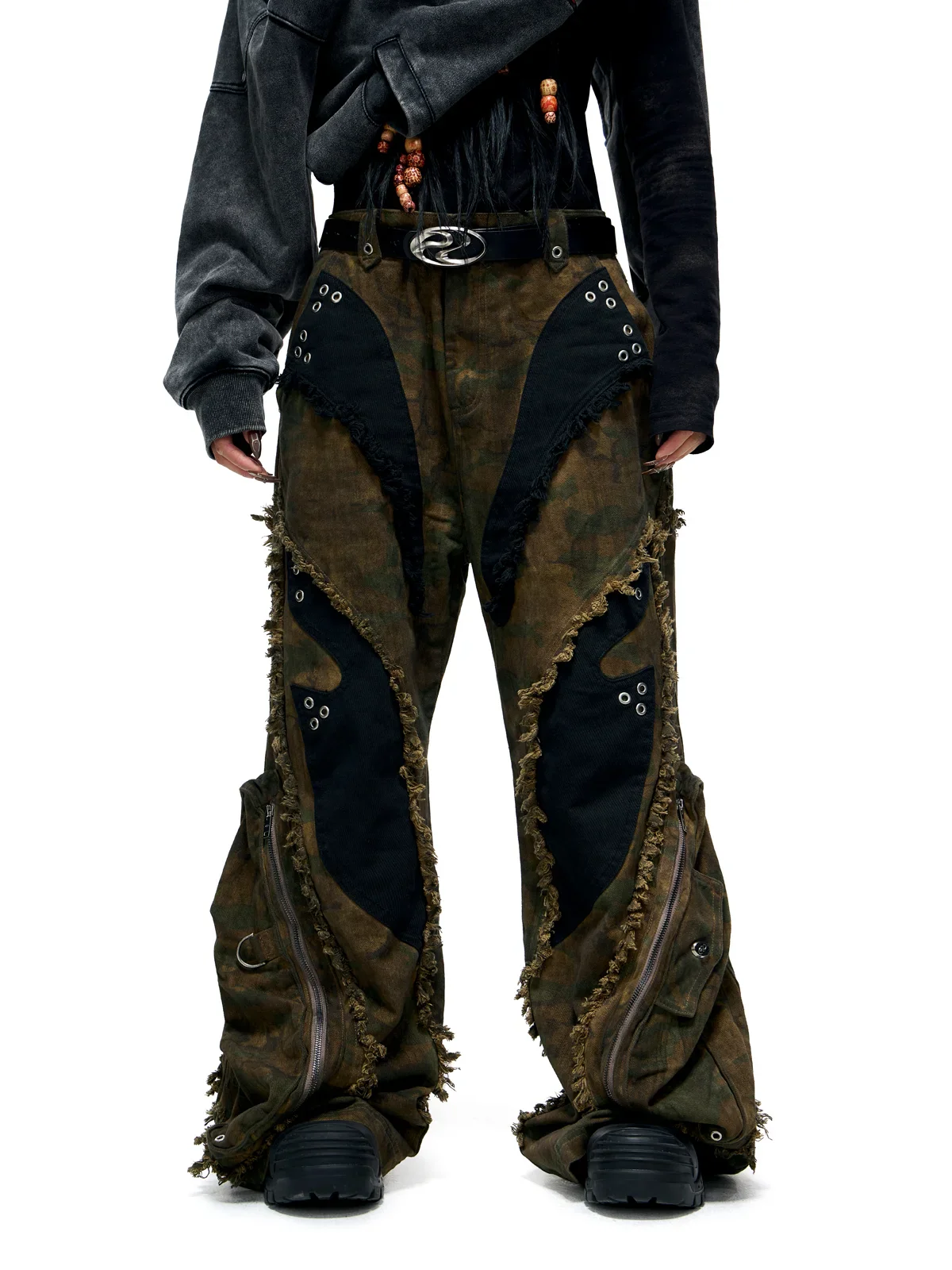 Personsoul Camo Patchwork Bootcut Jeans