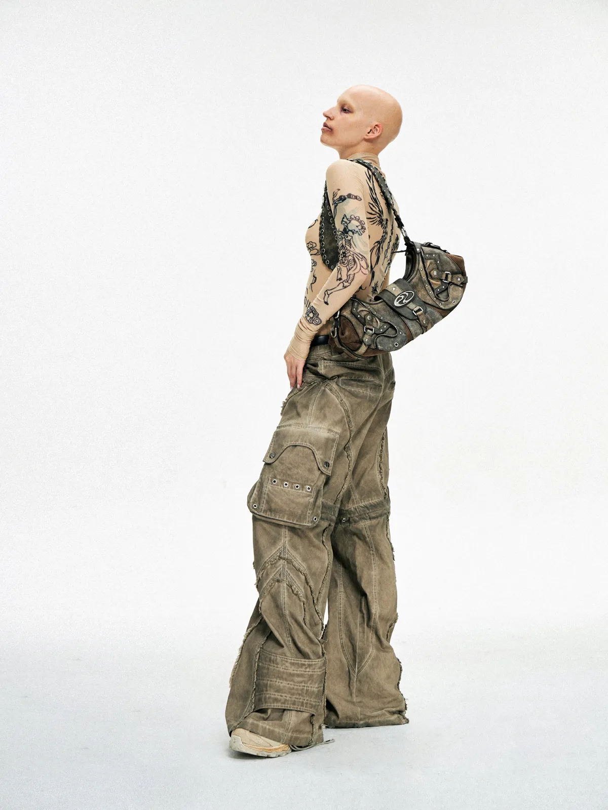 Personsoul Techwear Metal Leather Shoulder Bag