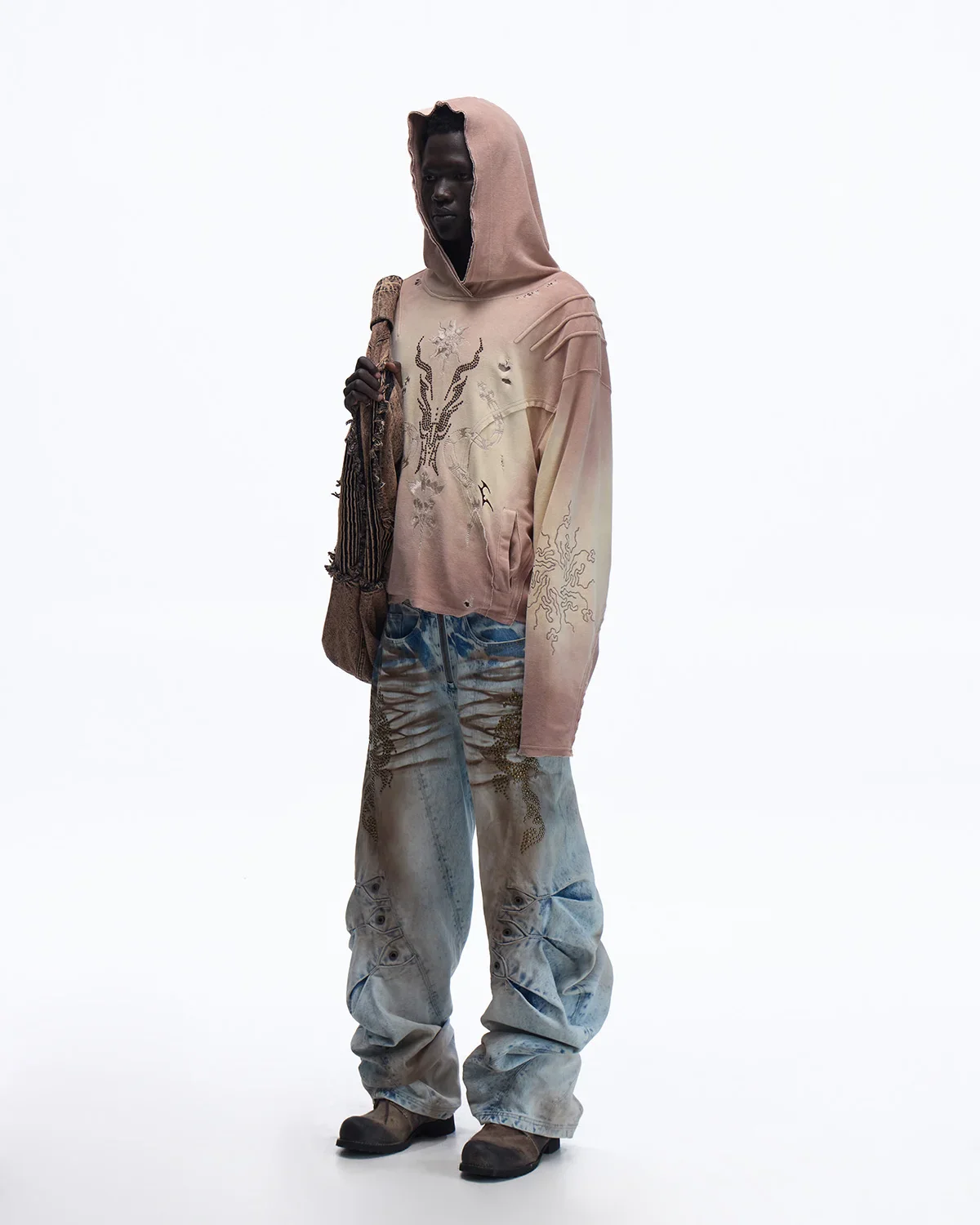 Personsoul Rhinestone Embroidered Hoodie