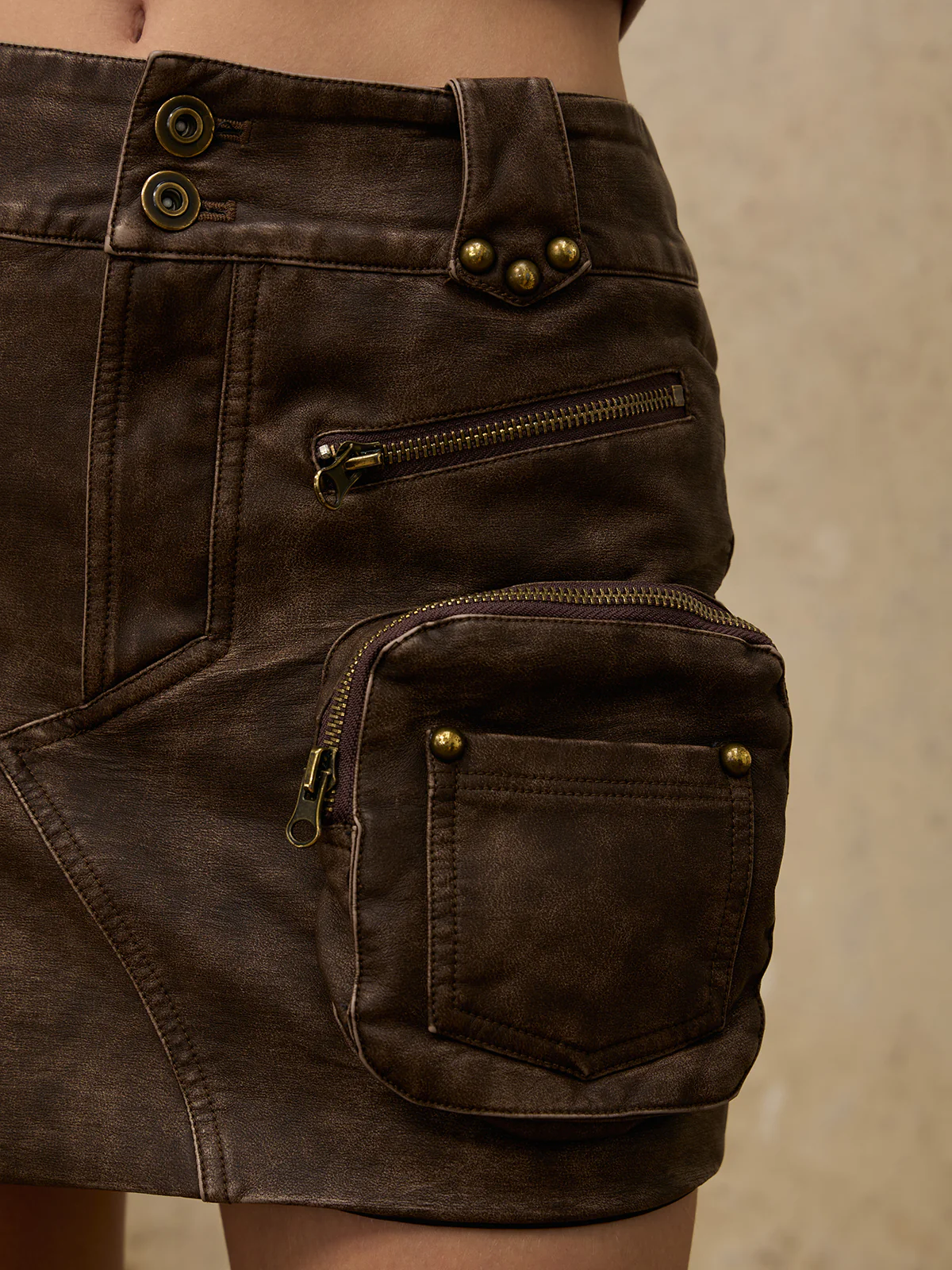 Personsoul Worn Leather Mini Skirt