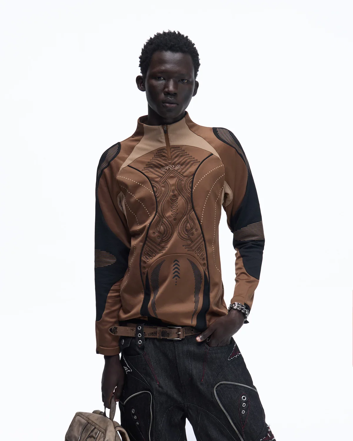 Personsoul Geometric Curve Mock Neck Top