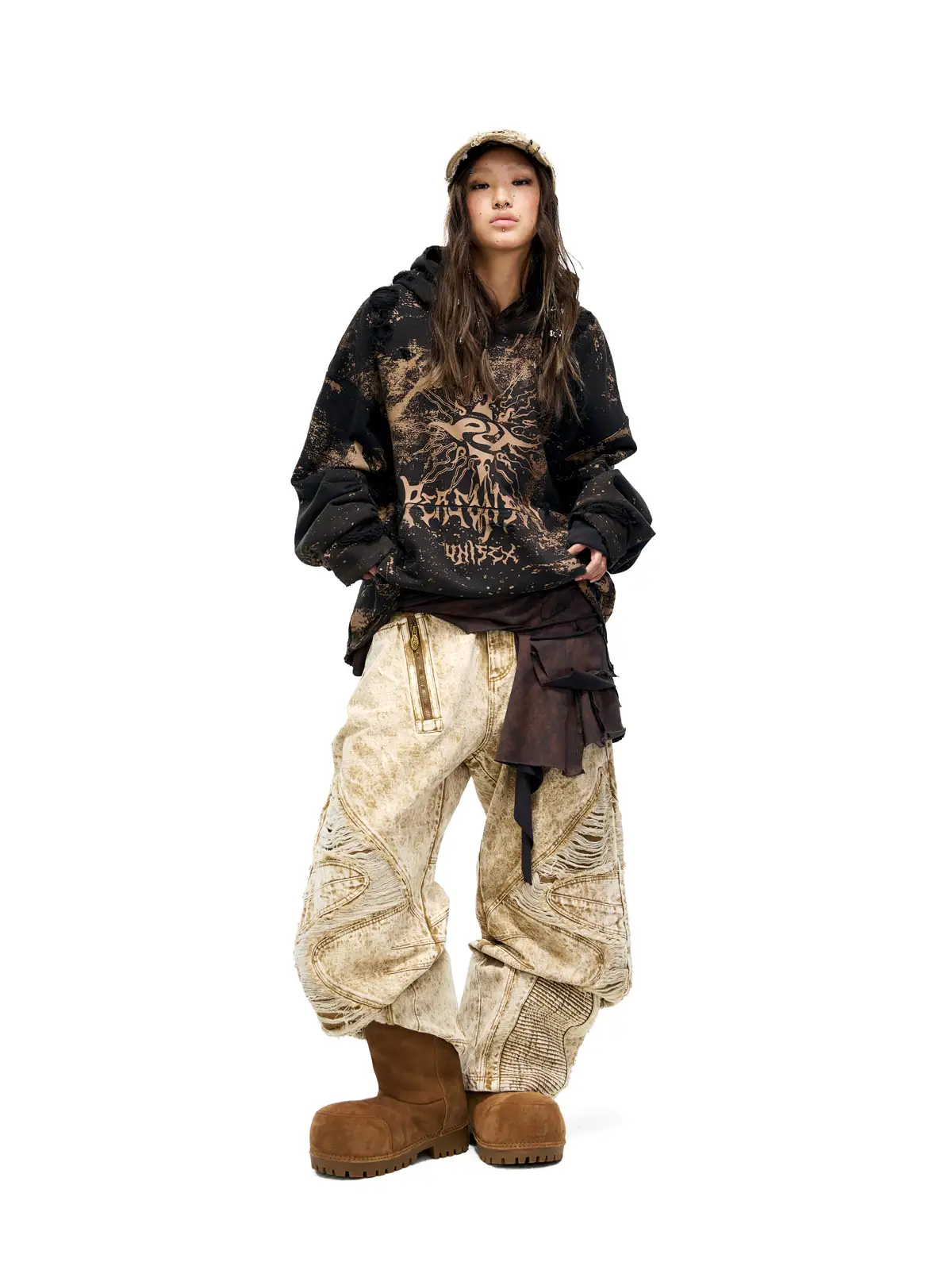 Personsoul Sun Totem Distressed Hoodie