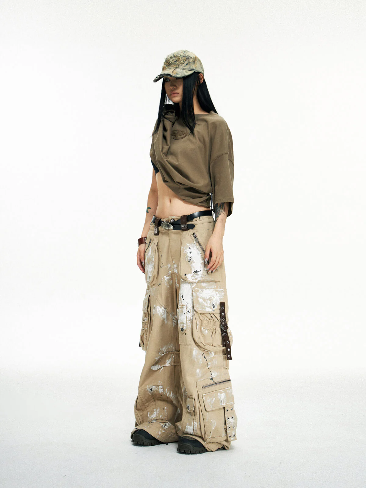 Personsoul Tactical Structure Paint Stains Cargo Pants