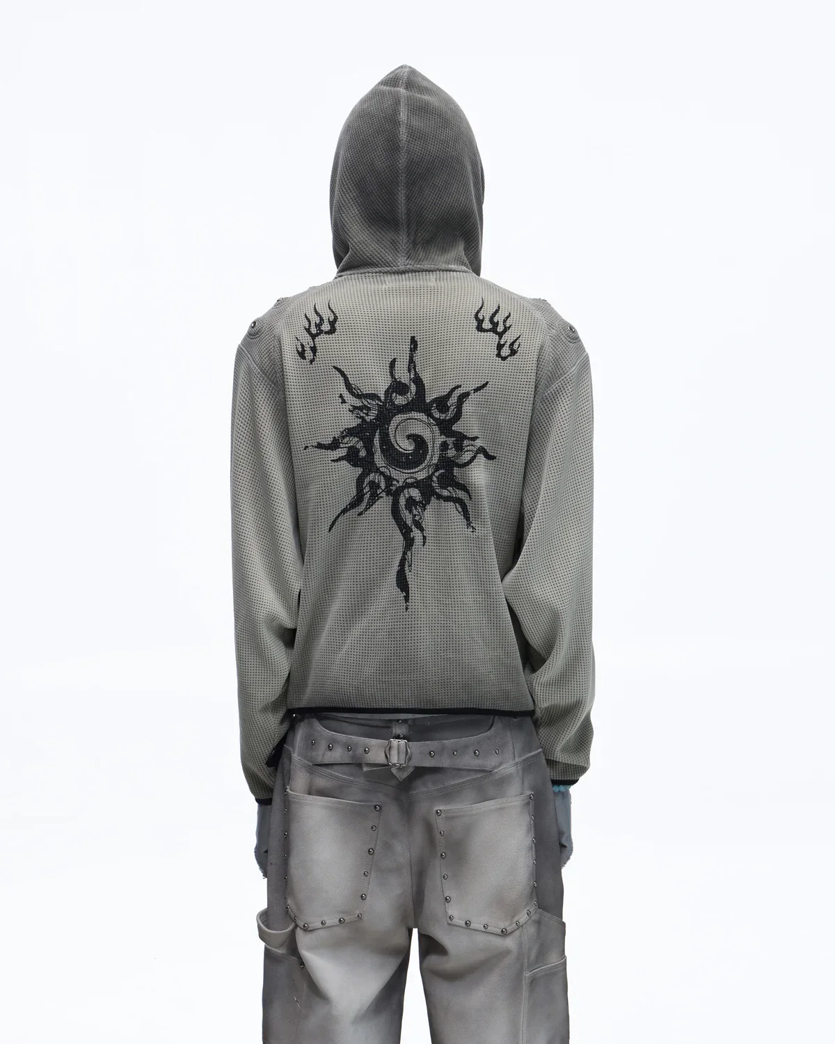 Personsoul Solar Totem Textured Plaid Hooded Sweatshirt