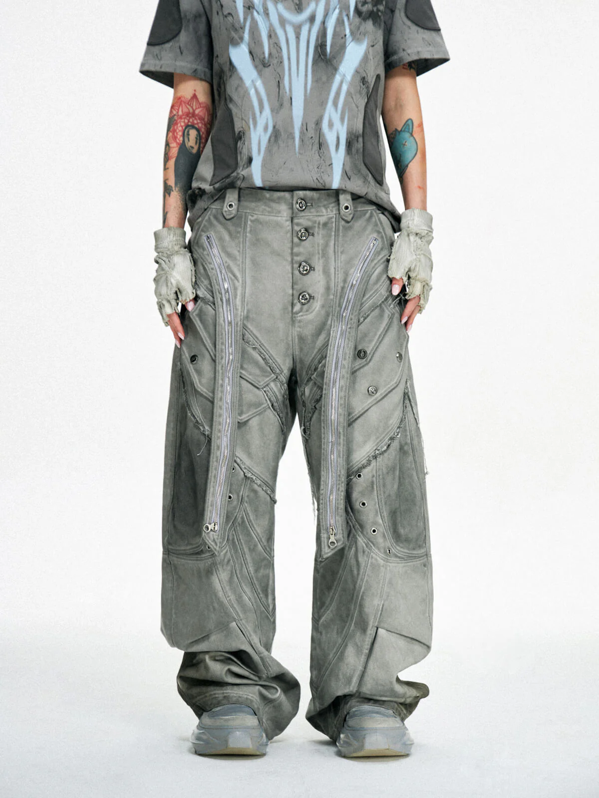 Personsoul Split Deconstructed Gray Cargo Pants